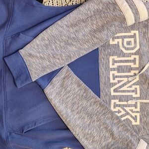 PINK Victoria's Secret Girls' Blue and Heather Gray Pullover Hoodie